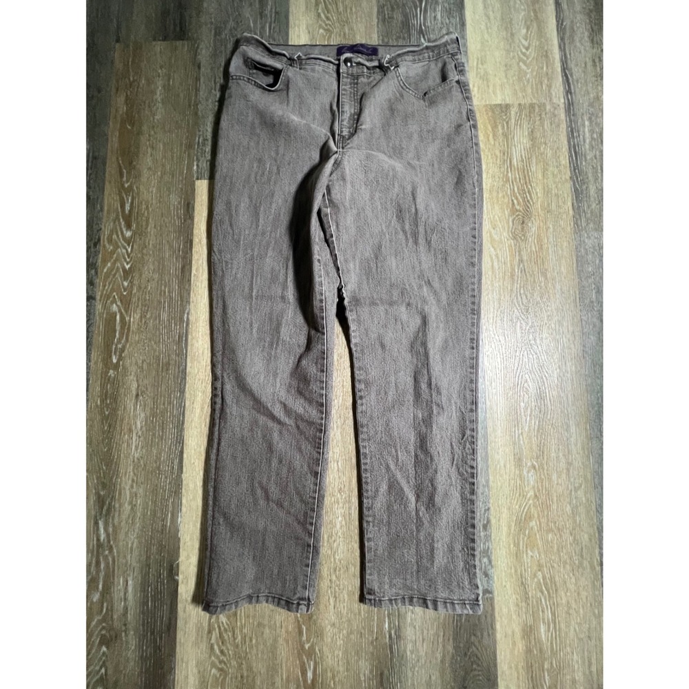 Gloria Vanderbilt Amanda Jeans Women 14 Taupe Brown Straight Leg High Rise